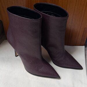 Lerre Women’s Pointed Toe Ankle Boots - Burgundy Purple Leather sz 37